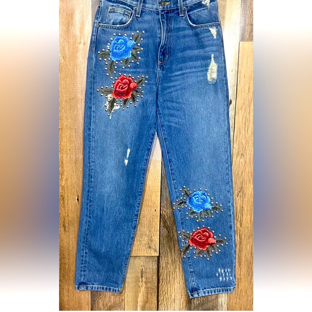 Carmar Floral Embroidered Distressed Jeans Blue Size 26